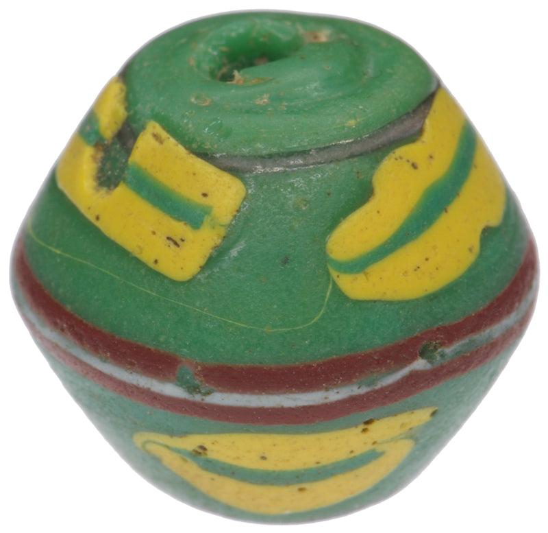Rare Antique Green Bicone Venetian Lampwork Glass Trade Bead - African Trade - close-up