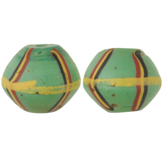 Antique Green Bicone "King" Venetian Lampwork Glass Trade Beads - 17X14Mm