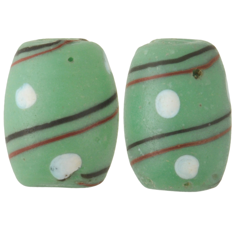 Rare Antique Green "Eye" Venetian Lampwork Glass Trade Beads 15X11Mm