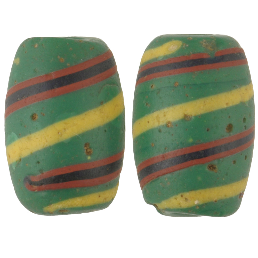 Rare Antique "Swirl" Fancy Venetian Lampwork Glass Trade Beads - 15X10Mm