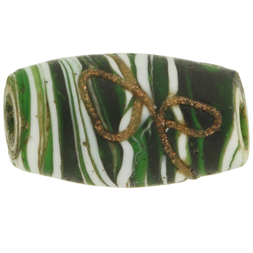 Rare Antique Floral Venetian Wound Glass Trade Bead With Aventurine Trail