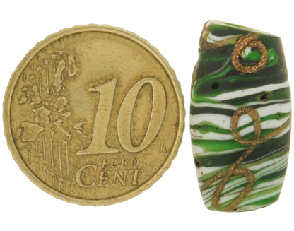 Rare Antique Floral Venetian Wound Glass Trade Bead With Aventurine Trail - alternate view