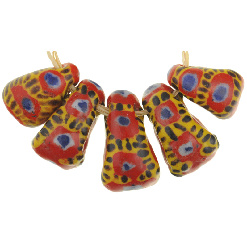 New Polychrome Large Kiffa Glass Beads - 5Pc Mauritania