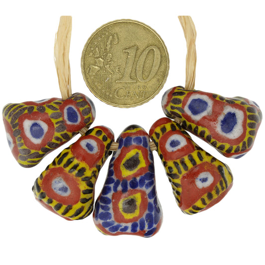 New Polychrome Large Kiffa African Glass Trade Beads - 5Pc