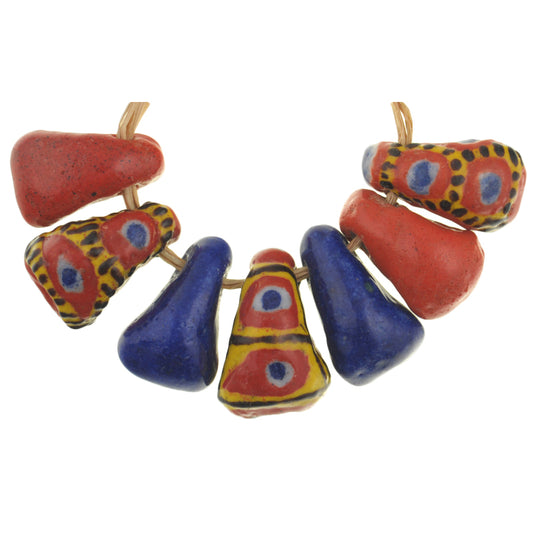 New Polychrome Large Kiffa Glass Trade Beads, Mauritania (7 Pcs)