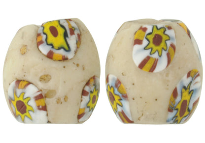 Rare Large Oval Antique Venetian Millefiori Mosaic Glass Trade Beads - 14X15Mm - alternate view