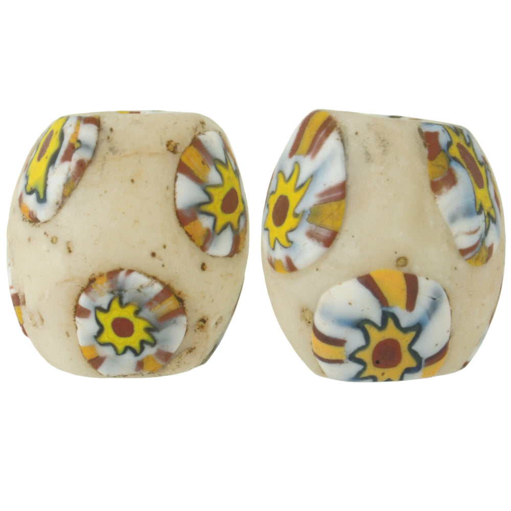 Rare Large Oval Antique Venetian Millefiori Mosaic Glass Trade Beads - 14X15Mm