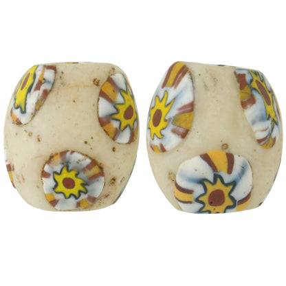 Rare Large Oval Antique Venetian Millefiori Mosaic Glass Trade Beads - 14X15Mm