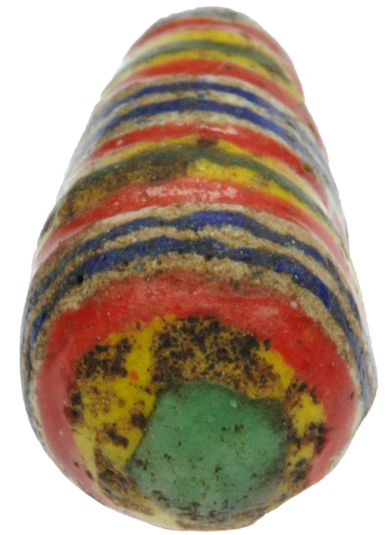 Large Old Polychrome Kiffa African Glass Trade Bead - close-up