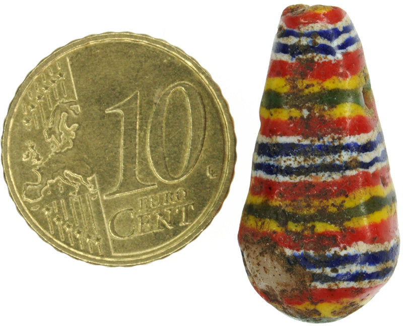 Large Old Polychrome Kiffa African Glass Trade Bead - angled shot