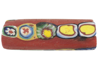 Rare Antique Red Venetian Millefiori Mosaic Glass Trade Bead 37X12Mm - alternate view