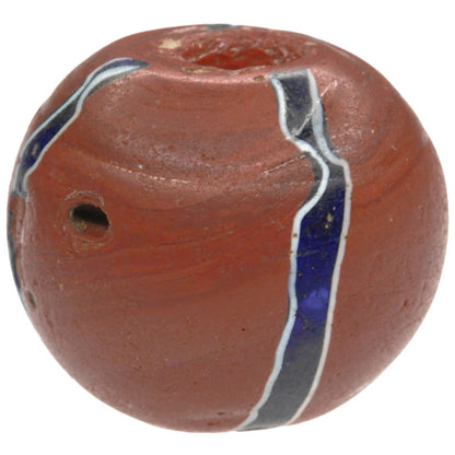 Large Striped Brick Venetian Wound Glass Trade Bead With Trail Decoration