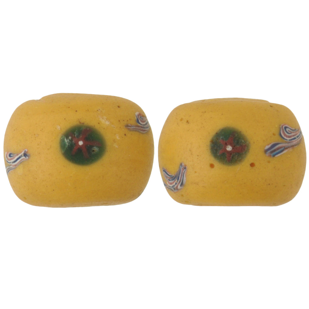 Antique Large Fancy Venetian Lampwork Beads With Murrine & Trail - African Trade