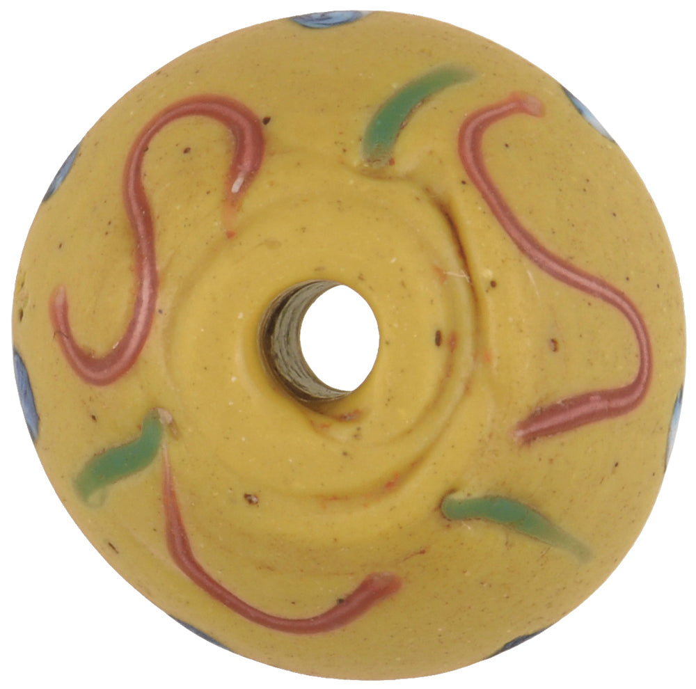 Antique Yellow Bicone "King" Fancy Venetian Lampwork Glass Trade Bead - alternate view