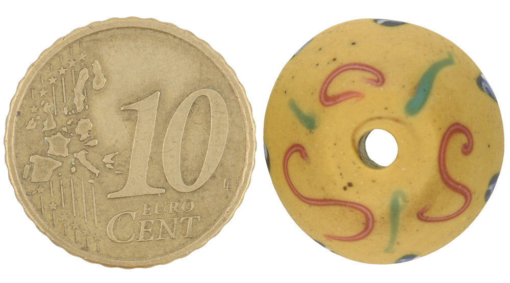 Antique Yellow Bicone "King" Fancy Venetian Lampwork Glass Trade Bead - close-up