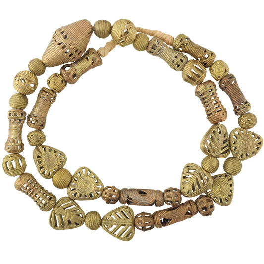 Handmade African Brass Beads From Ghana - Lost Wax Technique 27.5" Strand