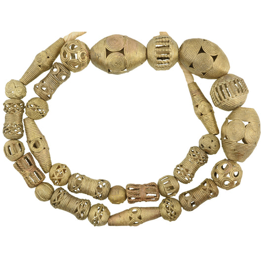 Authentic African Brass Beads Handmade In Ghana, 27.75" Strand