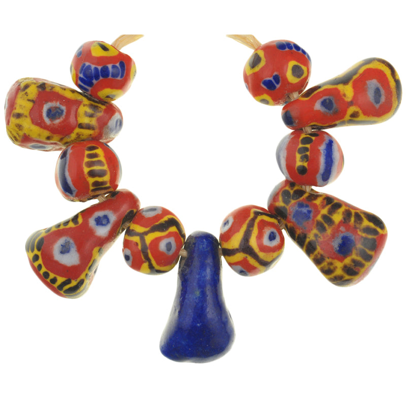 Polychrome Kiffa African Glass Beads - Handmade Mauritania 11 Pcs