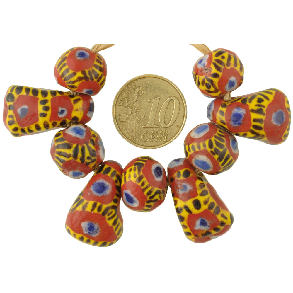 Rare Polychrome Kiffa Glass Beads - 9Pc, Handmade In Mauritania