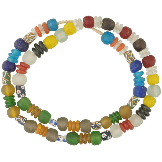 Mixed Krobo Glass Beads Strand - African Trade Beads From Ghana