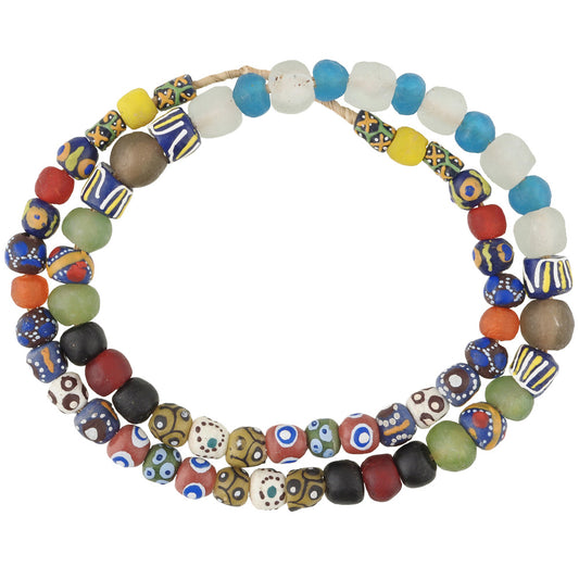 Colorful African Trade Beads Strand - Krobo Recycled Glass 26"