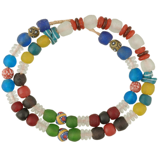 Mixed Recycled Krobo Glass Beads Strand - African Trade Beads 10-17Mm