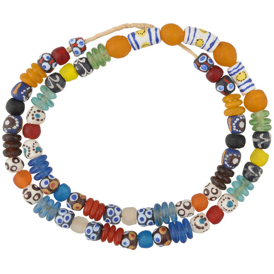 Krobo Glass Beads Strand - Recycled Fancy African Trade Beads