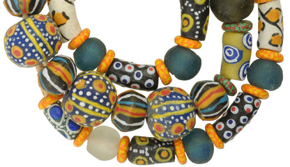 African Trade Beads 26.5" - Krobo Powder Glass Beads Ghana - close-up
