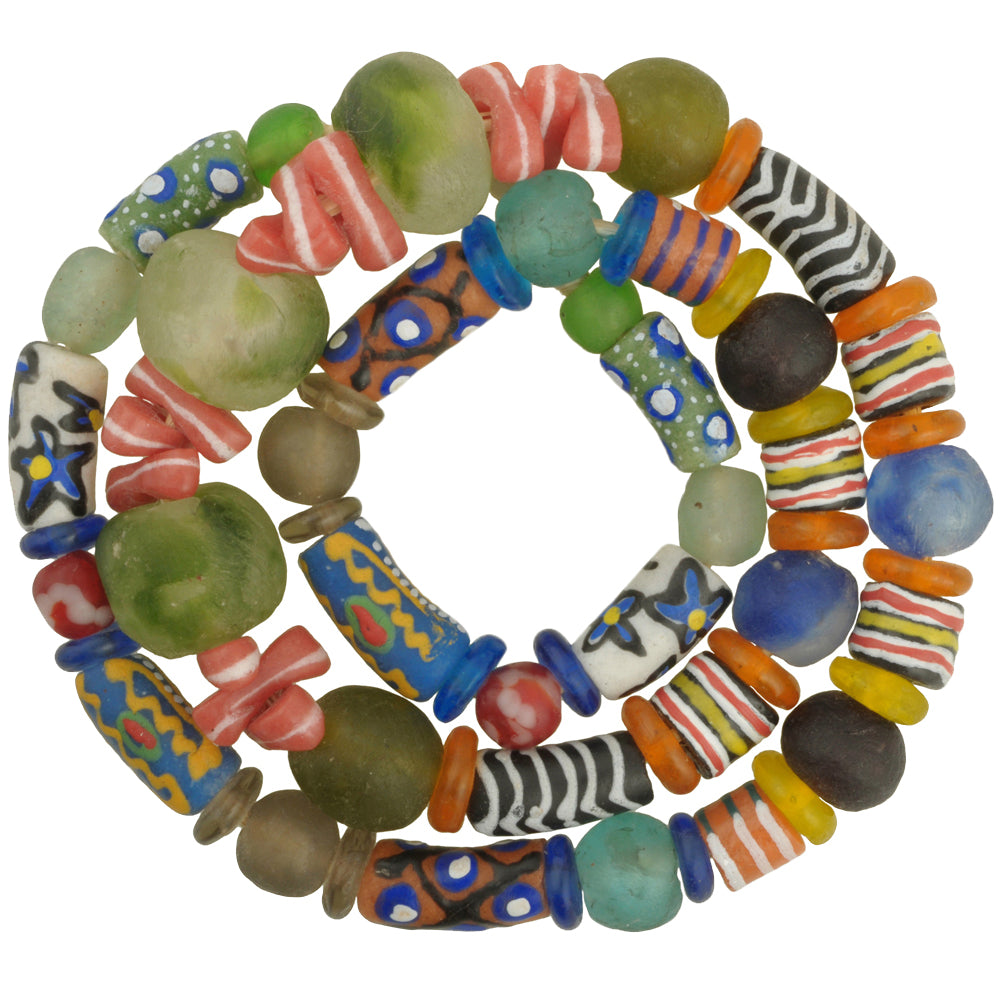 Colorful Krobo Powder Glass Trade Beads Strand 9-21Mm Ghana