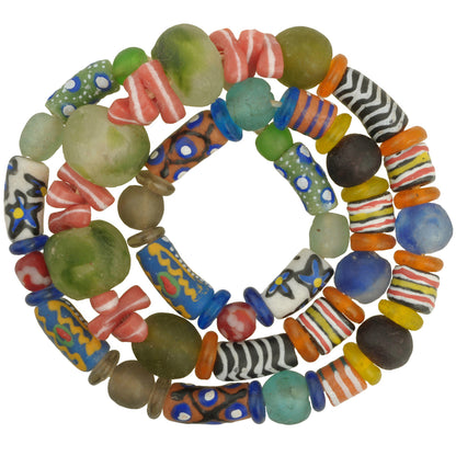 Colorful Krobo Powder Glass Trade Beads Strand 9-21Mm Ghana