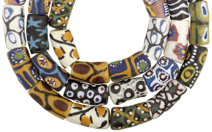 African Fancy Powder Glass Beads, 25" Strand, Handmade In Ghana - close-up