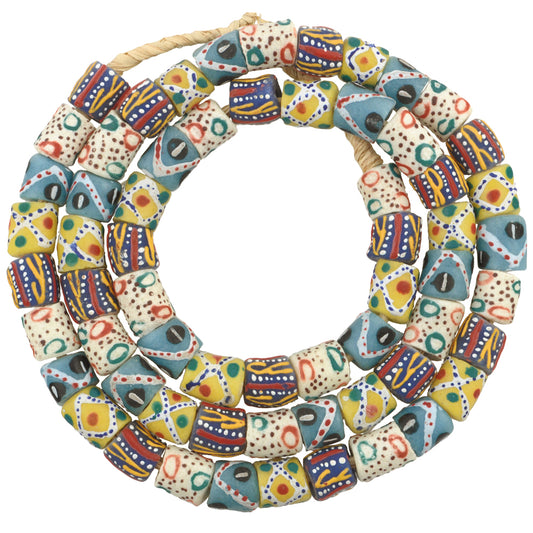 Handmade Ghanaian Fancy Powder Glass Beads, 10-12Mm, 29" Strand