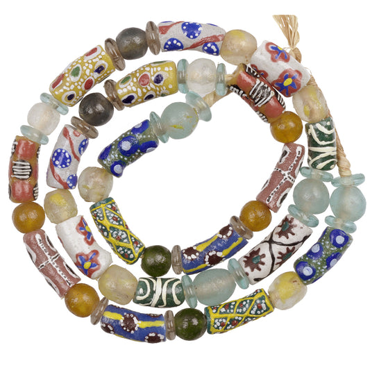 Venetian-Inspired Krobo Glass Beads - African Trade Strand 26"