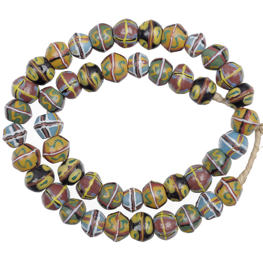 African Trade Beads: Fancy Powder Glass Beads, Krobo, Ghana, 14-18Mm