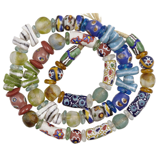 African Trade Beads: Krobo Recycled Powder Glass Beads Strand 27"