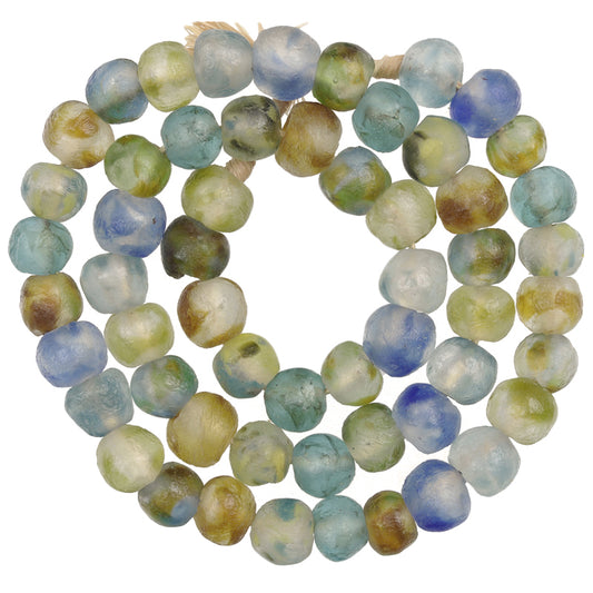 Translucent Recycled Krobo Glass Beads - 26" Strand, Handmade In Ghana
