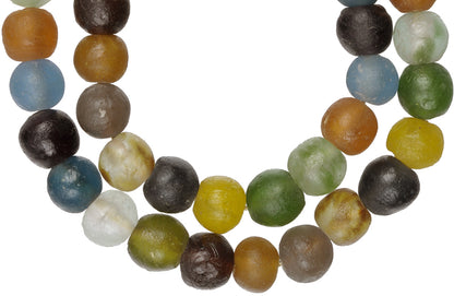 Large African Krobo Glass Beads Strand, Recycled Trade Beads - close-up