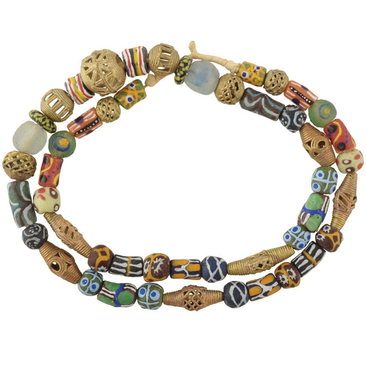 Mixed Krobo Glass And Brass Beads - African Trade Beads Strand
