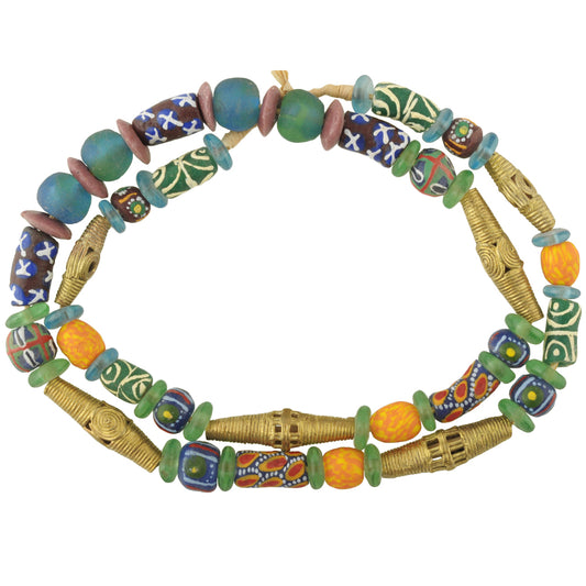 Recycled Krobo Glass And Brass Beads - African Trade Strand 26.5"