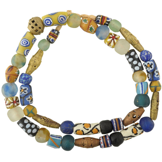 Mixed Krobo Glass And Brass Beads - Recycled African Trade Beads - zoomed-in detail