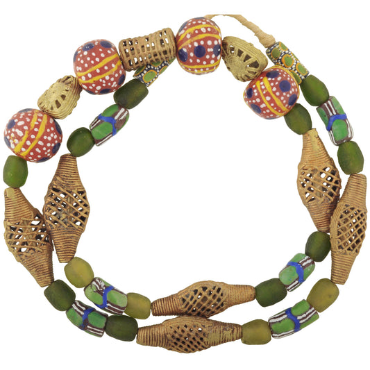 African Trade Beads - Krobo Glass & Ashanti Brass Beads Strand