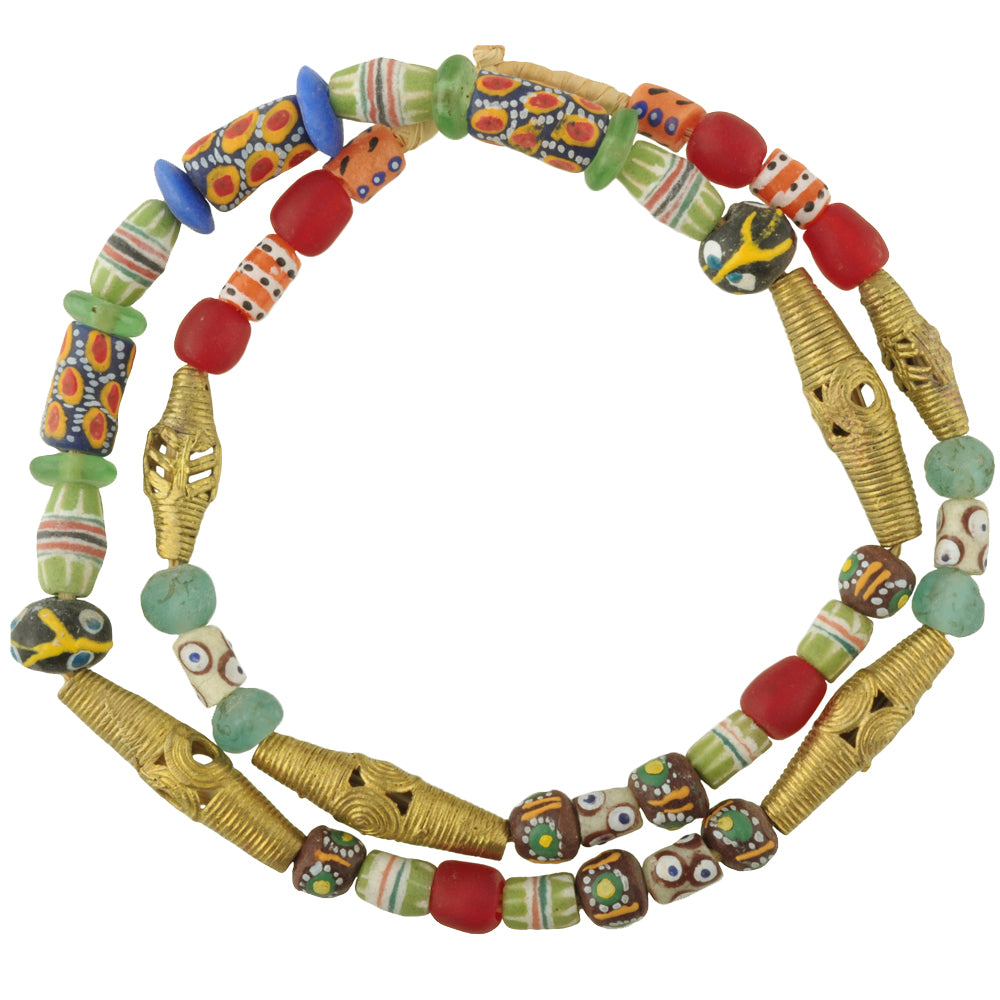 Mixed Krobo Glass And Brass Beads - Recycled African Trade Beads
