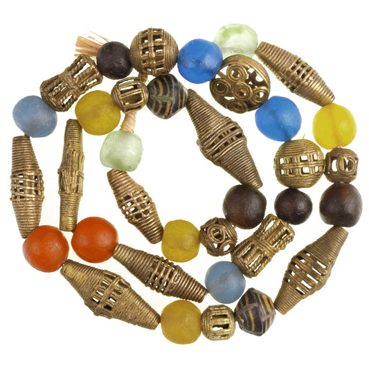 Mixed Krobo Glass And Brass Beads - African Trade Beads 12-19Mm