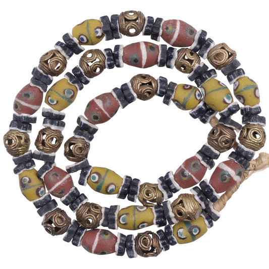 Powder Glass & Brass African Trade Beads | Ghana Krobo Beads