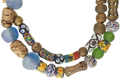 Krobo Glass And Brass African Trade Beads - 27" Recycled Strand - close-up