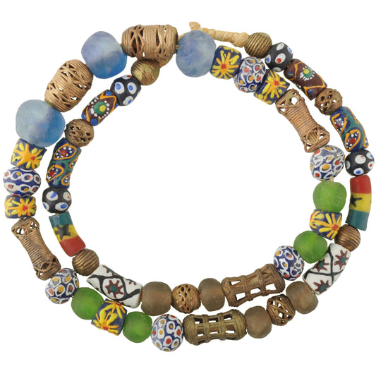 Krobo Glass And Brass African Trade Beads - 27" Recycled Strand
