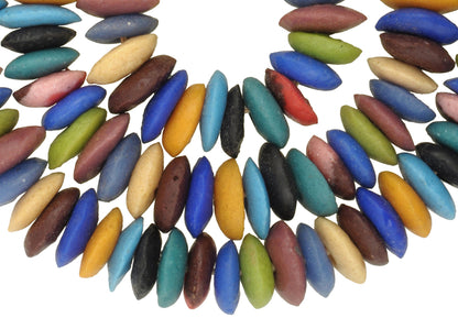 African Trade Beads: 24" Strand Of Krobo Powder Glass Beads - close-up