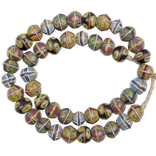 African Trade Beads - Fancy Krobo Powder Glass Beads, 14-18Mm, Ghana