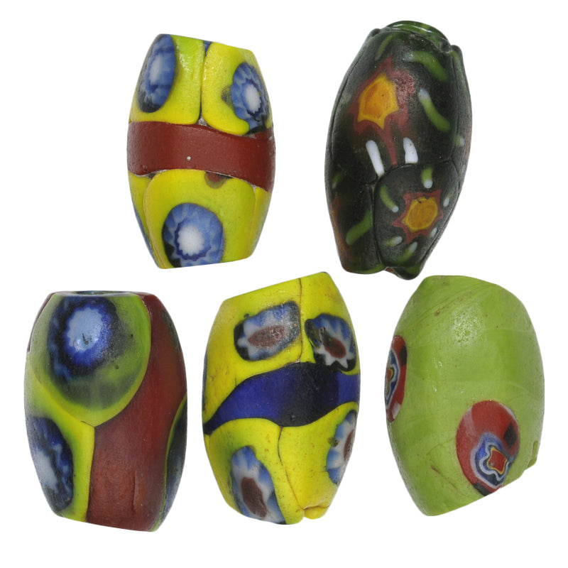 Antique Venetian Oval Millefiori Mosaic Glass Trade Beads - 1900S African Trade