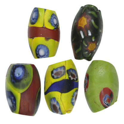 Antique Venetian Oval Millefiori Mosaic Glass Trade Beads - 1900S African Trade